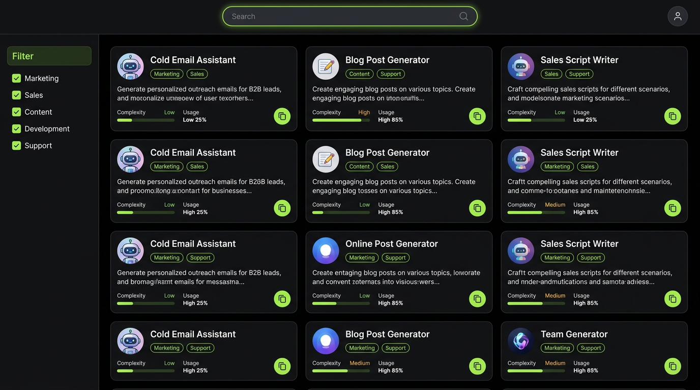 Interface de prompts e agentes de IA prontos para uso